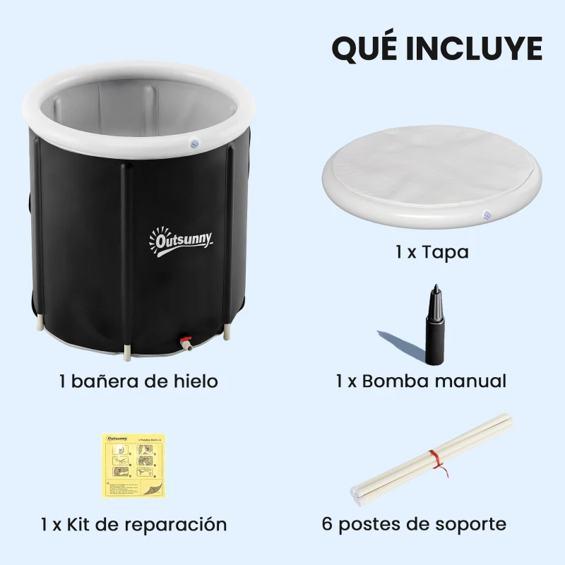 Outsunny Bañera de Hielo 280L Bañera Hinchable Portátil para Recuperación de Atletas con Cubierta y Bomba Ø78x71 cm