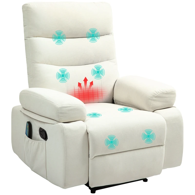 HOMCOM Fauteuil de massage fauteuil relax avec fonction inclinable vibration chauffage, télécommande inclus, crème
