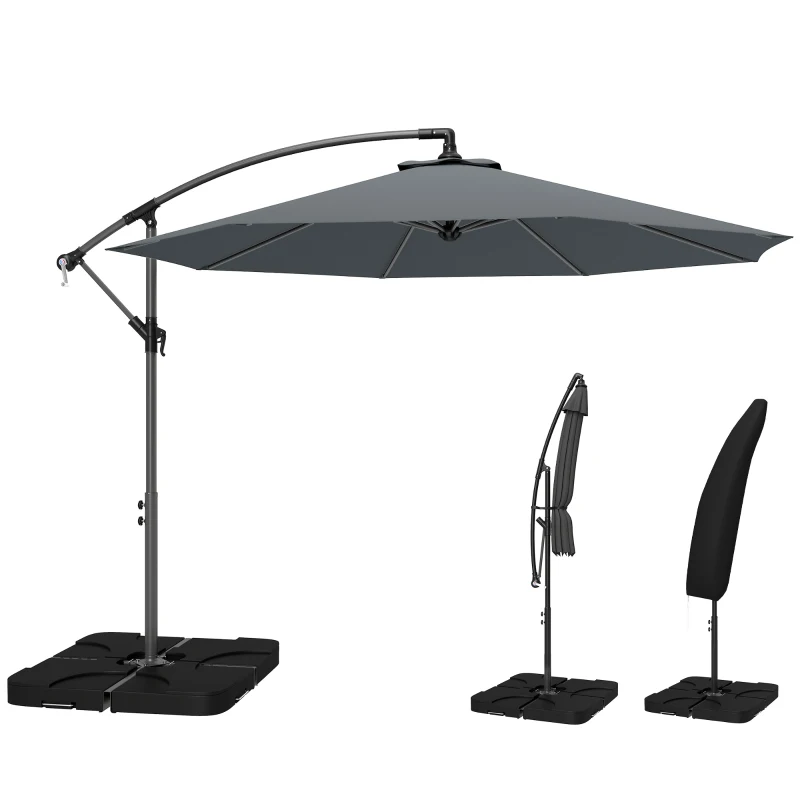 Outsunny 3m Overhanging Parasol, with Base, Weights and Cover - Dark Grey