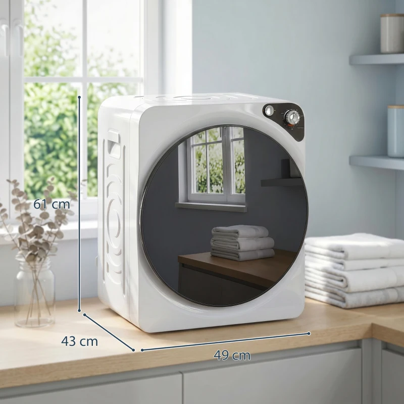 HOMCOM 5kg Vented Tumble Dryer, 1000W Compact Tumble Dryer with 5 Drying Modes, Stainless Steel Tub, White
