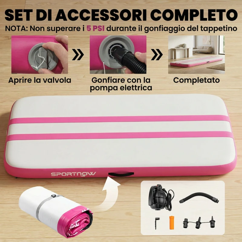 SPORTNOW Tappetino Gonfiabile Ginnastica 2.05 m con Pompa Elettrica e Borsa Trasporto