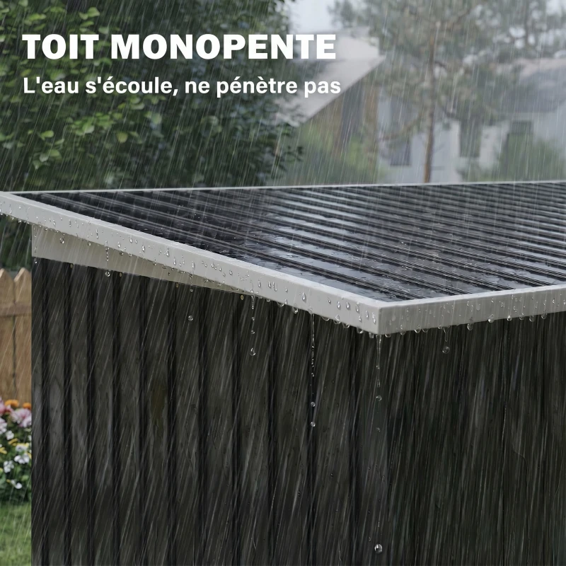 Outsunny Abri de jardin en acier galvanisé XXL 3,6 m² avec kit de fondation 280 x 130 x 172 cm, cabane de jardin cabanon rangement outils avec portes coulissantes verrouillables aérations, noir(m-7)