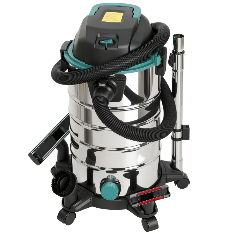 HOMCOM Aspirator 3 în 1 de 1400W, Lichide, Solide și Suflator, Capacitate 30L, Filtru Triplu și Accesorii