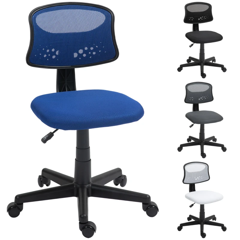 HOMCOM Silla de Oficina sin Brazos Silla de Escritorio Giratoria con Respaldo de Malla Transpirable Altura Ajustable Azul