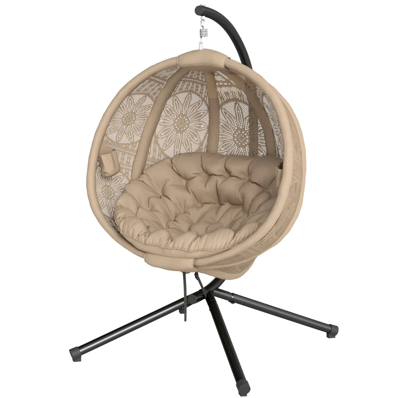 Outsunny Hängesessel Gartensessel Korbsessel, Boho-Stil, 116 x 125 x 172 cm, Sand + Schwarz