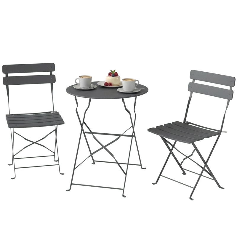 Outsunny Ensemble de Bistrot Jardin 3 Pièces Table et 2 Chaises Pliantes avec Double Protection Anti-Rouille Métal Gris