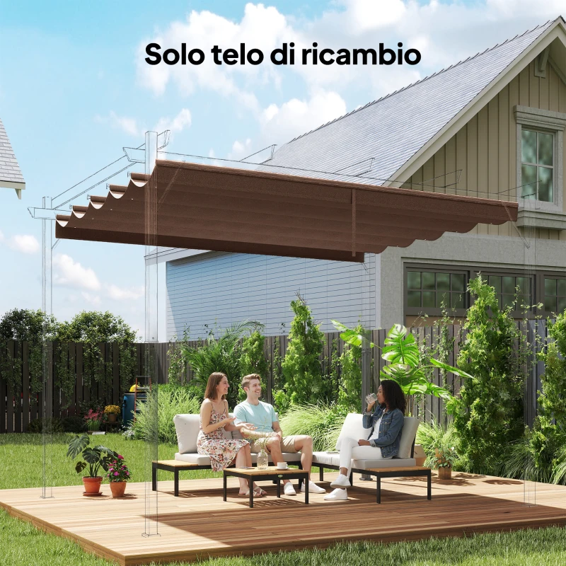 Outsunny Tetto per Gazebo Pergola con 10 Fori di Drenaggio in Poliestere, 250x255 cm, per Pergola 3x3m, Caffè
