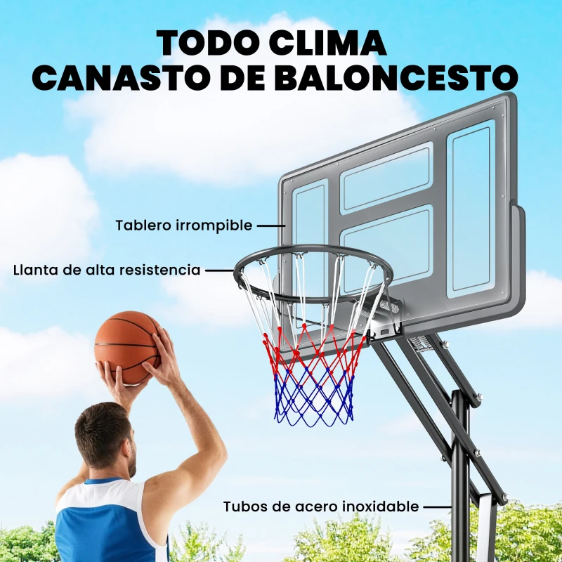 SPORTNOW Canasta de Baloncesto Exterior con Ruedas Altura Ajustable 235-305 cm Base Rellenable y Bolsa de Peso Negro