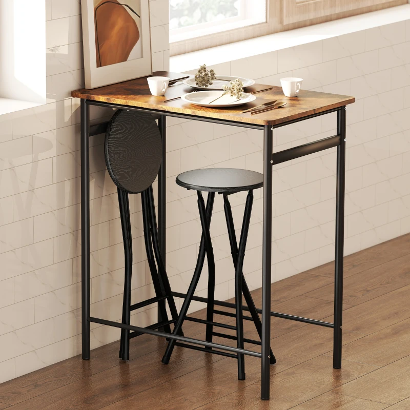 HOMCOM 2er-Set Klappbare Barhocker, Runde Barstühle mit Doppel-Fußstütze, Stahlgestell, Schwarz