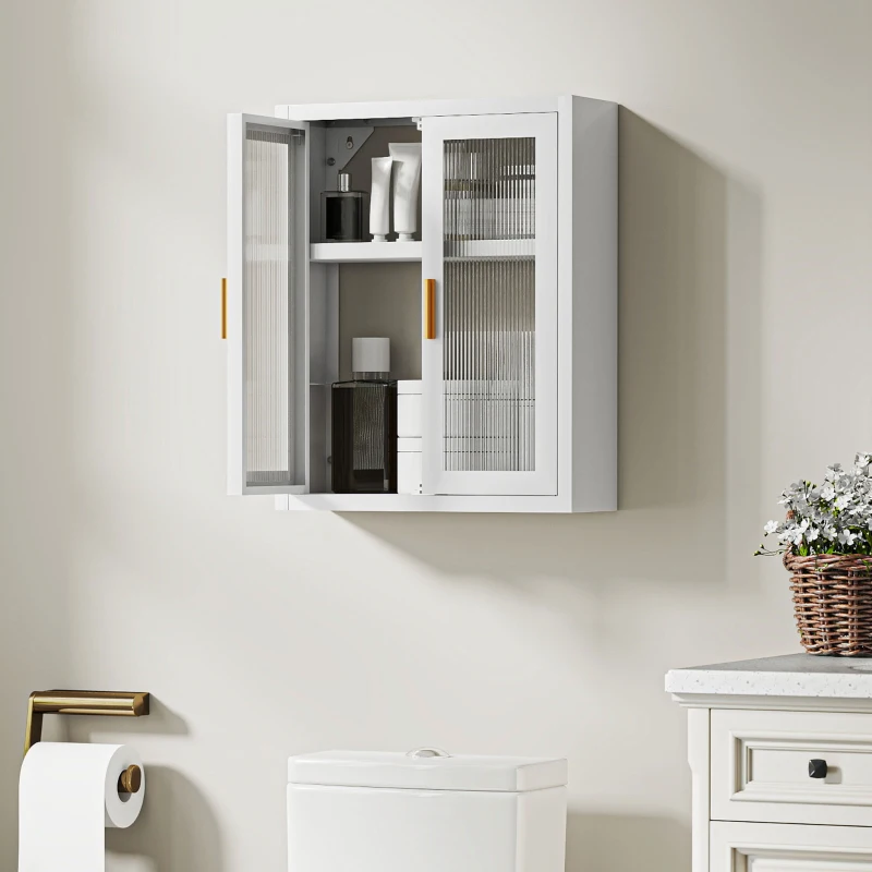 HOMCOM Armário de Casa de Banho de Parede com Portas de Acrílico Prateleira Ajustável Fecho Magnético 40x14x50 cm Branco