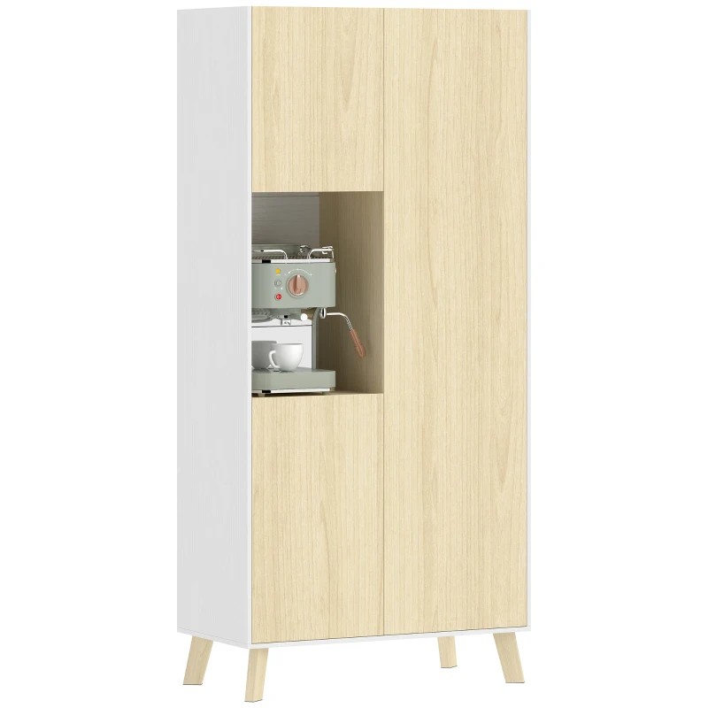 HOMCOM 170 cm Küchenschrank, Moderner Schrank mit offenem Fach, verstellbaren Regalen, Naturholz-Optik
