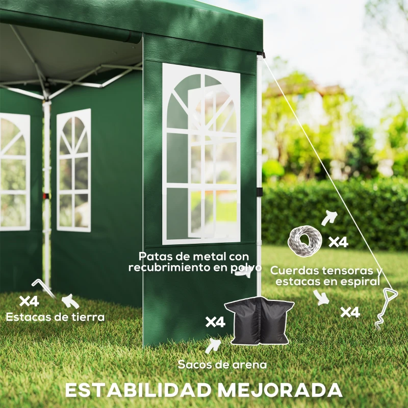 Outsunny Carpa Plegable 3x3 m Pop-up con UPF50+ 4 Laterales Desmontables Altura Ajustable y Bolsa de Transporte Verde