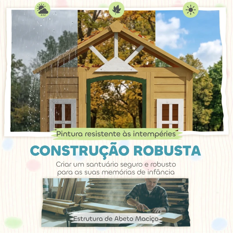 AIYAPLAY Casinha Infantil em Madeira Casinha Infantil com 2 Floreiras 3 Janelas Meia Porta Casa de Jardim para Crianças Castanho