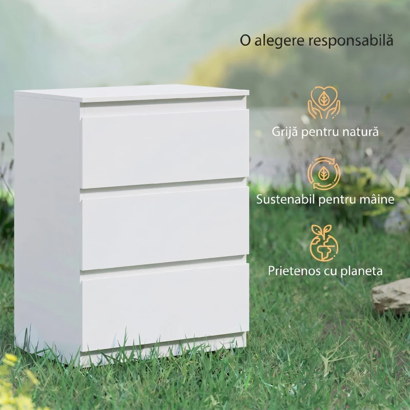 HOMCOM Kommode mit 3 Schubladen, für Wohnzimmer, Schlafzimmer, Flur, Spanplatte, Weiß