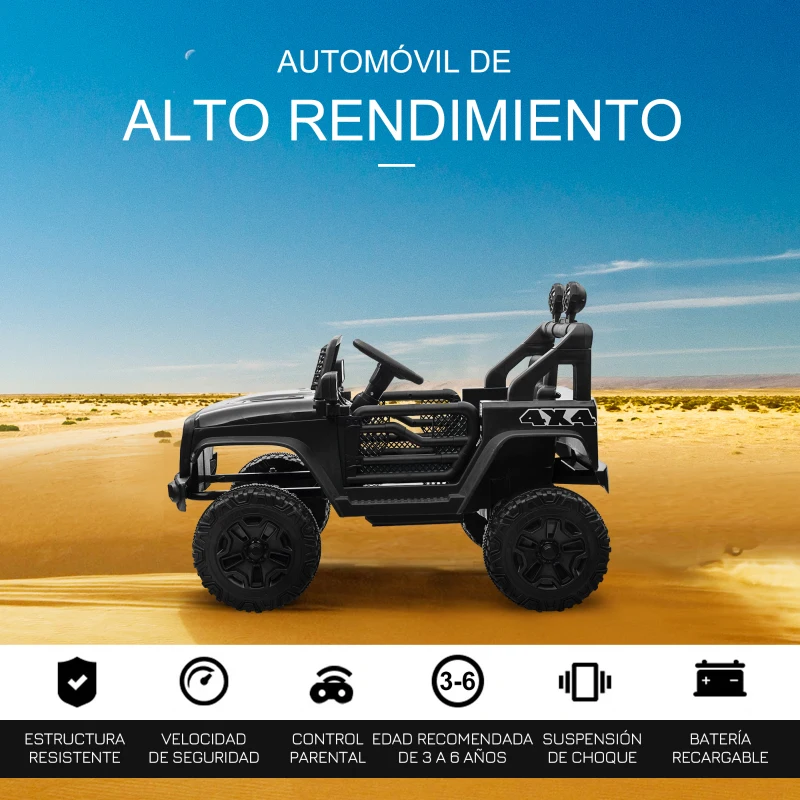 HOMCOM Coche Eléctrico para Niños de +3 Años Vehículo Todoterreno de Batería 12V con Control Remoto 100x65x72 cm Negro