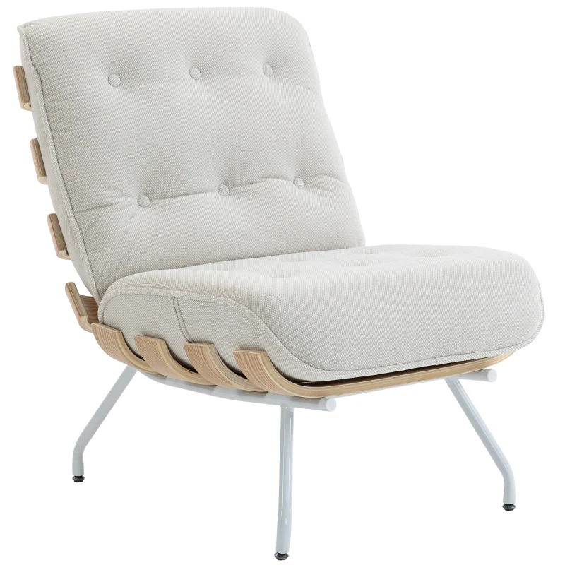 HOMCOM Butaca de Salón Tapizada en Lino con Asiento Acolchado Soporte con Listones Estructura de Acero Crema