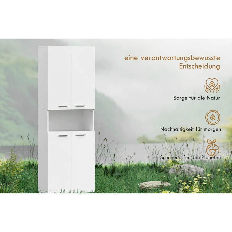 HOMCOM 174 cm hoher Badezimmerschrank mit ausklappbarem Wäschekorb und Soft-Close-Türen, Weiß