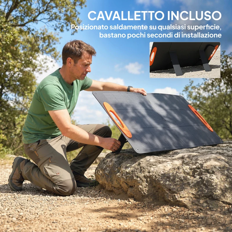 HOMCOM Caricabatteria Solare 100W Pieghevole con Attacco USB-A e USB-C per Ricarica Rapida, IP67, Nero