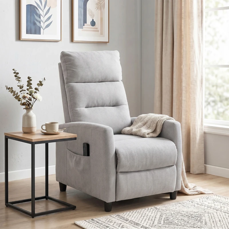 HOMCOM Fauteuil de massage inclinable fauteuil de relaxation en chenille avec repose-pieds poche latérale télécommande gris