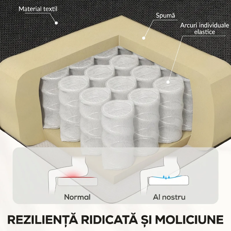 HOMCOM Fotoliu Reclinabil Manual la 60° cu Extra Căptușeală din Țesătură și Suport pentru Picioare, Negru