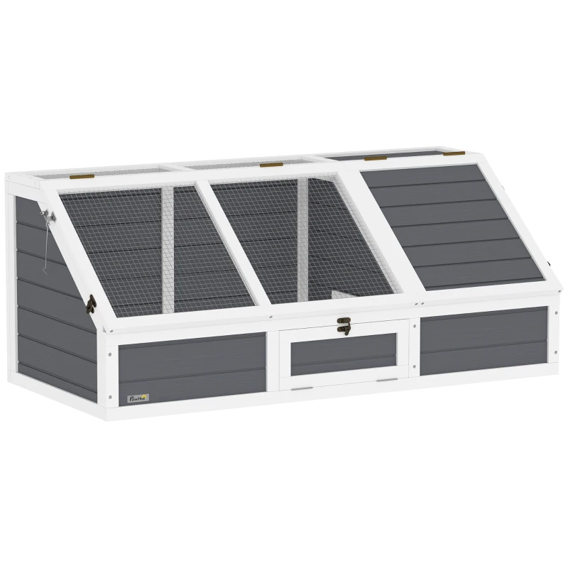 PawHut Casa para Tortugas de Madera sin Base con Tapas Abatible Puerta Frontal Abrible y Pestillos 120x55x50 cm Gris Claro