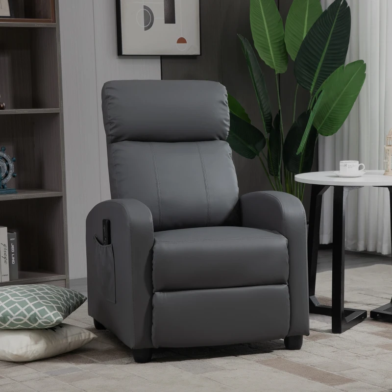 HOMCOM Fauteuil de Relaxation et Massage avec Inclinaison Manuelle Dossier Repose-Pied réglable revêtement synthétique Gris