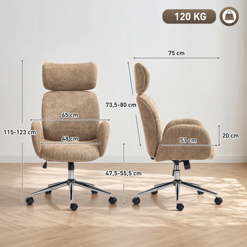 HOMCOM Bürostuhl mit verstellbarer Kopfstütze, ergonomischer Schreibtischstuhl, Kippfunktion, höhenverstellbar, Braun
