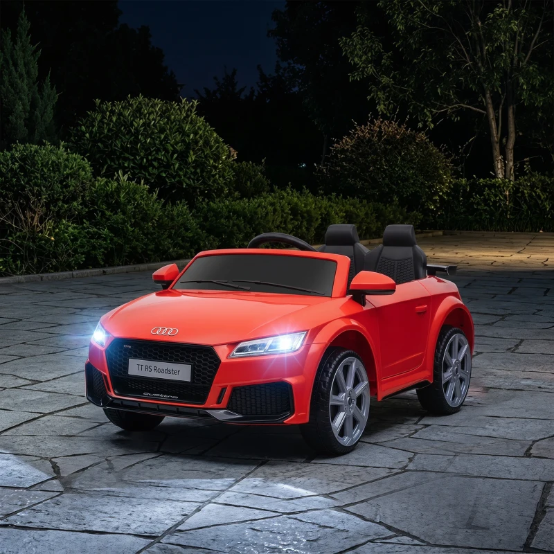 HOMCOM Mașină Electrică pentru Copii 3-5 Ani Licență AUDI TT cu Telecomandă și Faruri LED, 102x60x44 cm, Roșie