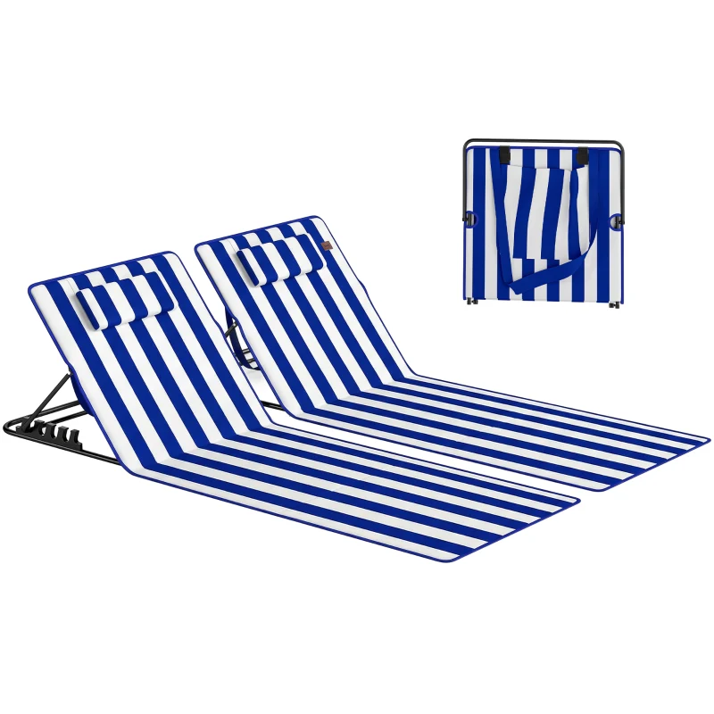 Outsunny Set 2 Materassini Mare con Schienale Regolabile su 4 Livelli, in Acciaio e Poliestere, 154x57x52 cm, Blu Bianco