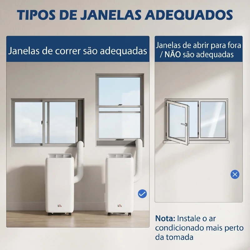 HOMCOM Ar Condicionado Portátil 12.000 BTU Portátil 5 em 1 Arrefecimento Desumidificador Ventoinha Temporizador 24H e Controlo Remoto para 35 m² Branco