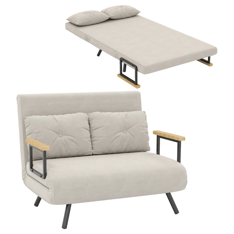HOMCOM, Canapea Extensibilă 3 în 1, Cu Spătar Reglabil, Material tip catifea, 102x73x81 cm, Bej
