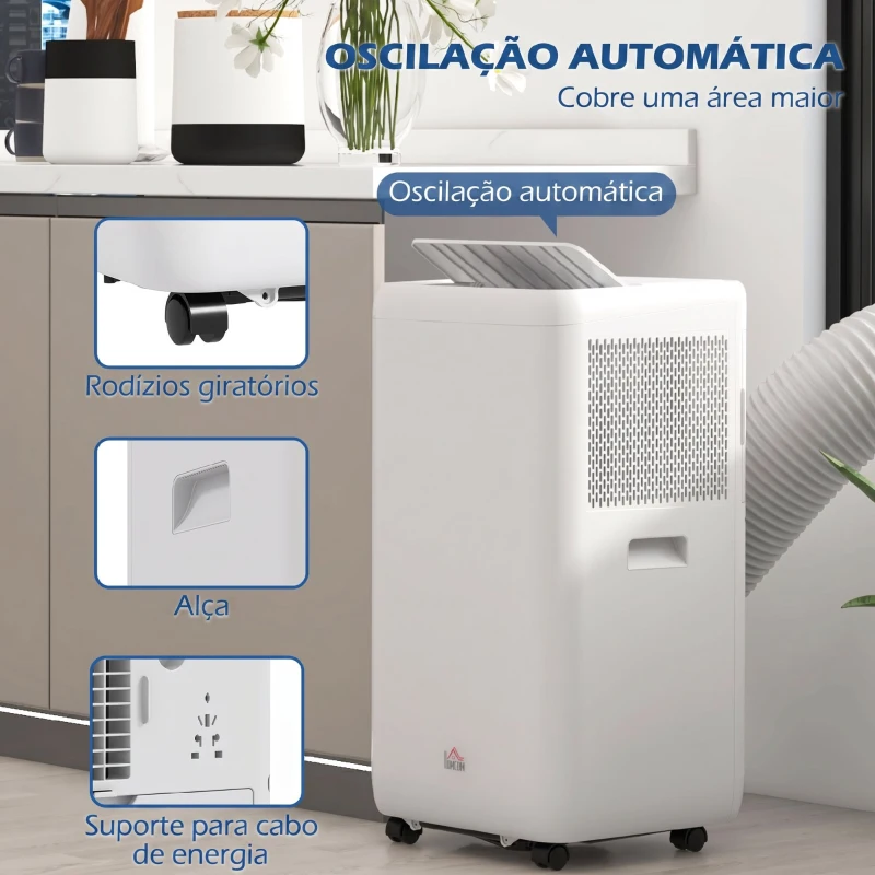 HOMCOM Ar Condicionado Portátil 12.000 BTU Portátil 5 em 1 Arrefecimento Desumidificador Ventoinha Temporizador 24H e Controlo Remoto para 35 m² Branco