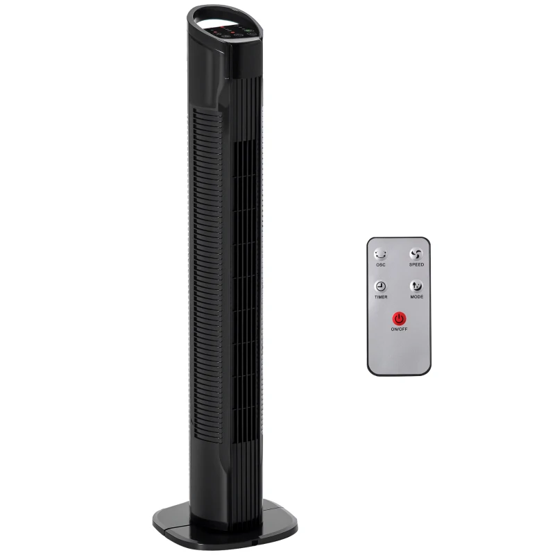 HOMCOM Ventilatore a Torre con Telecomando a 5m, Oscillante 70°, 3 Funzioni e 3 Velocità, Nero