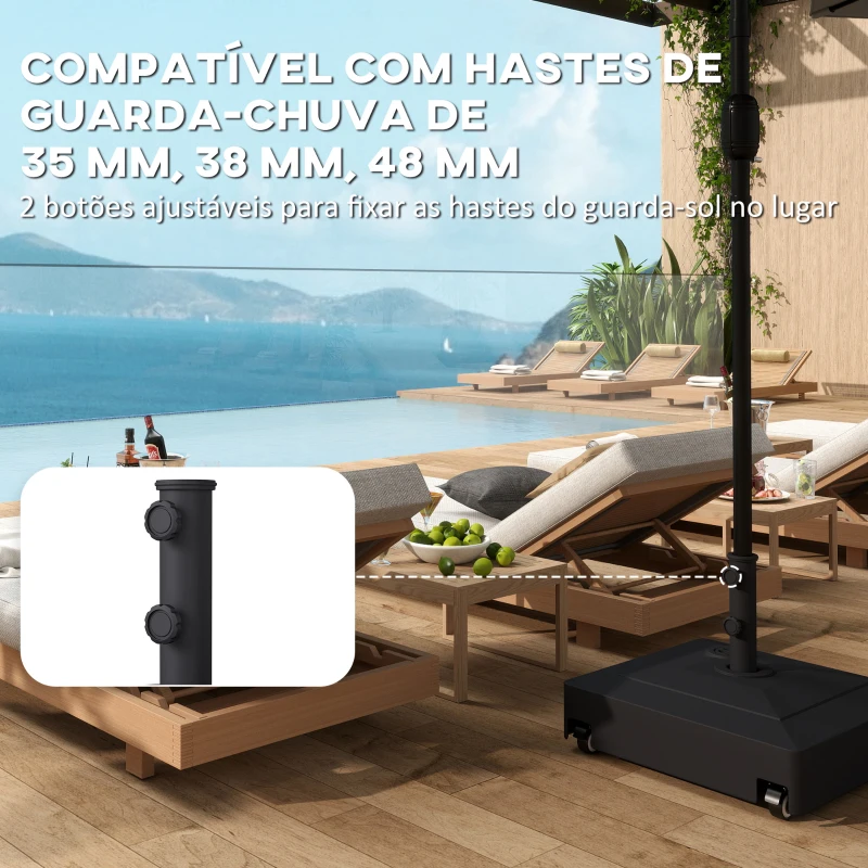 Outsunny Base para Chapéu de Sol Quadrada com Rodas para Postes Ø35/38/48 mm, Recarregável com Areia 61 kg ou Água 40 kg Preto