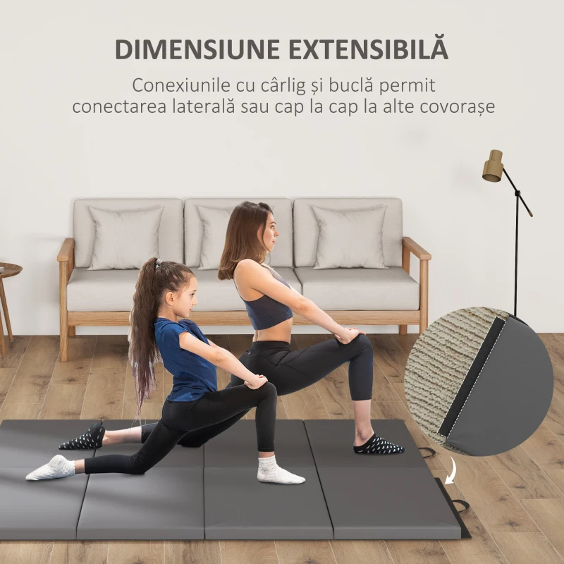 HOMCOM Saltea de Gimnastică Pliabilă, Saltea Fitness Groasă de 5 cm și Antiderapantă, 180x80x5 cm, Gri