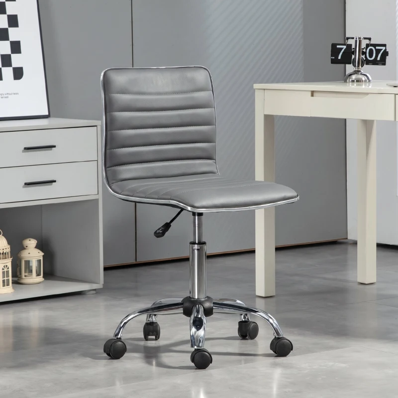 HOMCOM Scaun de Birou Ergonomic din Piele PU, cu Înălțime Reglabilă, Șezut Rotativ și Roți, Gri Închis