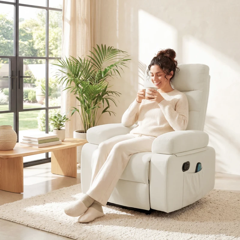 HOMCOM Fauteuil de massage fauteuil relax avec fonction inclinable vibration chauffage, télécommande inclus, crème