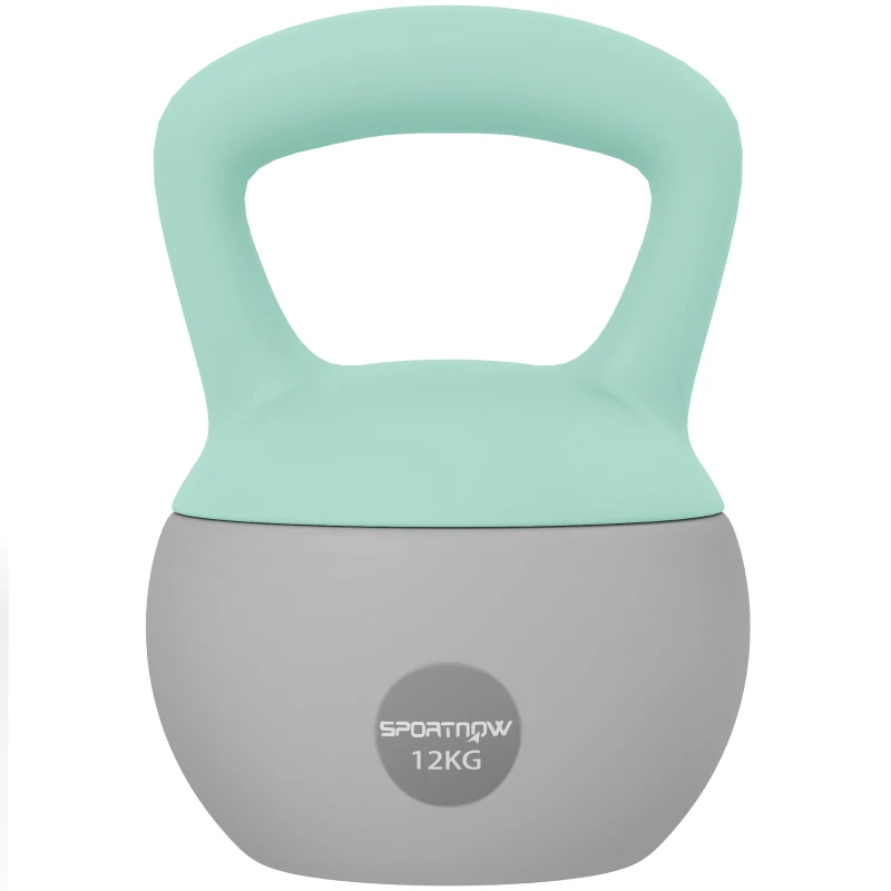 SPORTNOW Kettlebell 12 kg haltère avec poignée antidérapante pour fitness musculation cardio, 21 x 21 x 30 cm, gris et vert