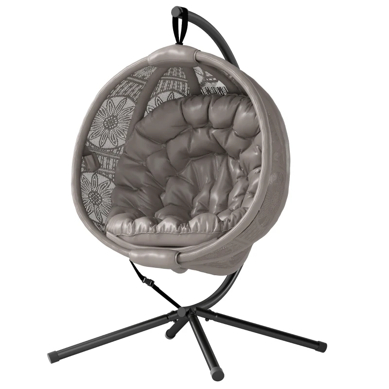 Outsunny Hängesessel Gartensessel Korbsessel, Boho-Stil, 116 x 125 x 172 cm, Sand + Schwarz