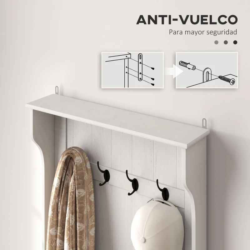 HOMCOM Perchero Zapatero con Banco de Almacenamiento 4 Ganchos Estilo Moderno 71,5x39,5x170 cm Blanco