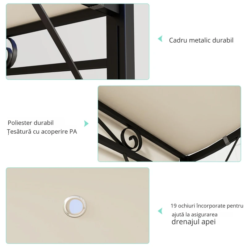 Outsunny Pavilion cu extensie de acoperiș pliabil, rezistent la intemperii 3 x 2,5 m Alb-crem