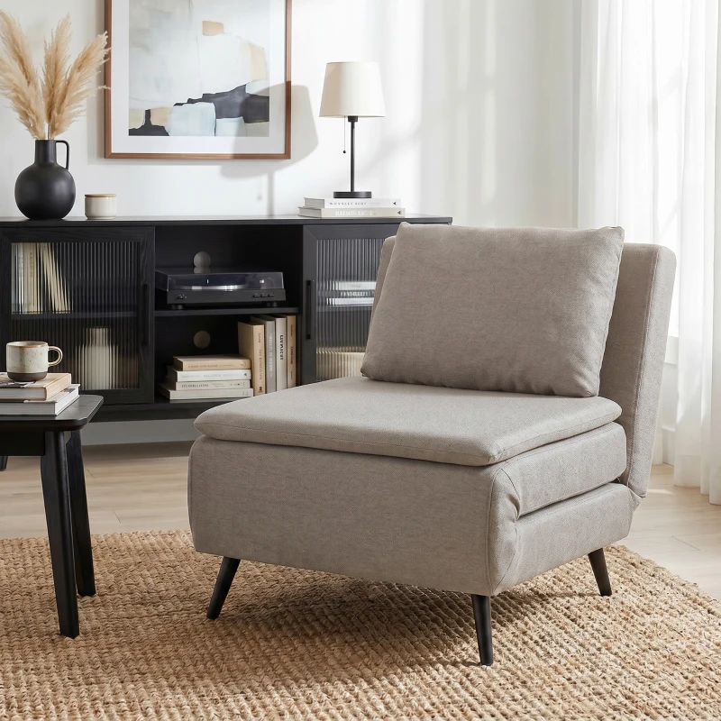 HOMCOM Sillón Convertible 1 Plaza, Sillón-Cama Clic-Clac 3 en 1 con Respaldo Regulable, Cojín, Asiento Amplio, Marrón Claro