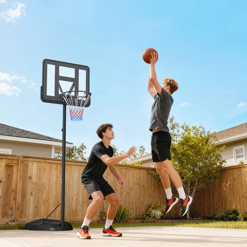SPORTNOW Canasta de Baloncesto para Exterior con Altura Ajustable 216-277 cm Ruedas y Base Rellenable Negro