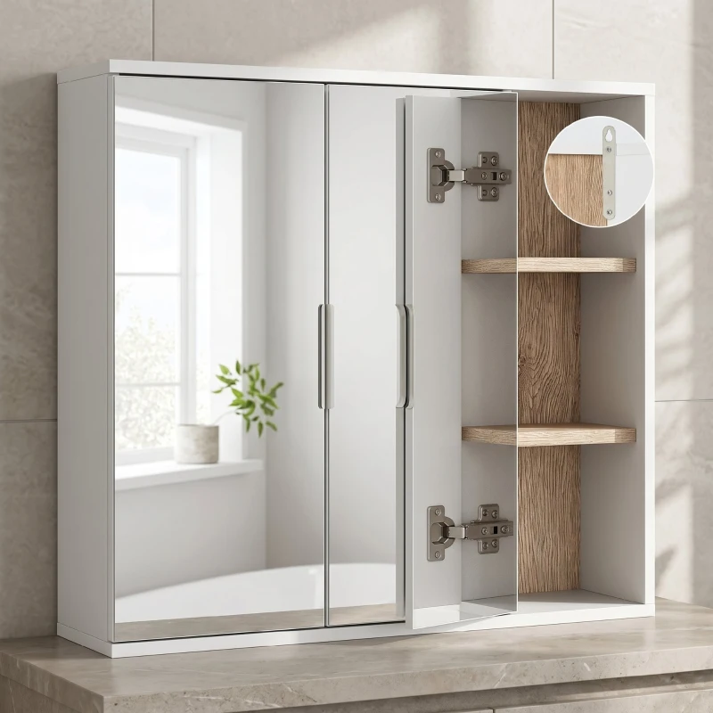 HOMCOM Dulap cu Oglindă din MDF și PAL cu 3 Rafturi Laterale și Raft Reglabil la Interior, 60x14,5x49,4 cm