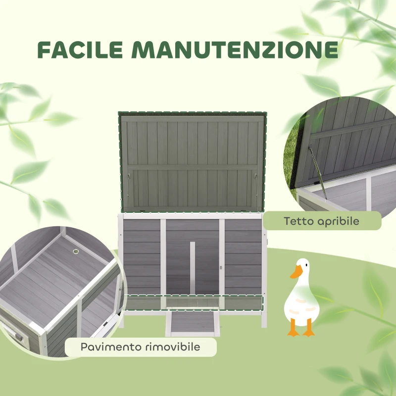 PawHut Casetta per Anatre con Tetto Apribile, Finestrelle e Rampa, in Legno, 93x70x72 cm, Multicolore