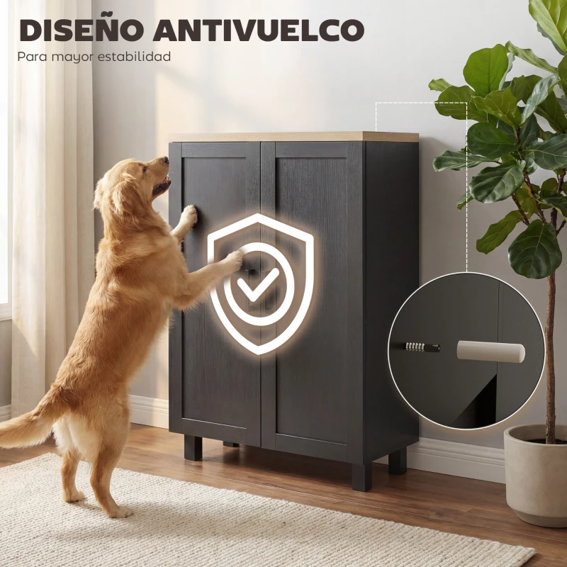 HOMCOM Aparador de Salón Estrecho de 2 Puertas Armario de Cocina con Estante Ajustable para Entrada 60x30x90 cm Negro