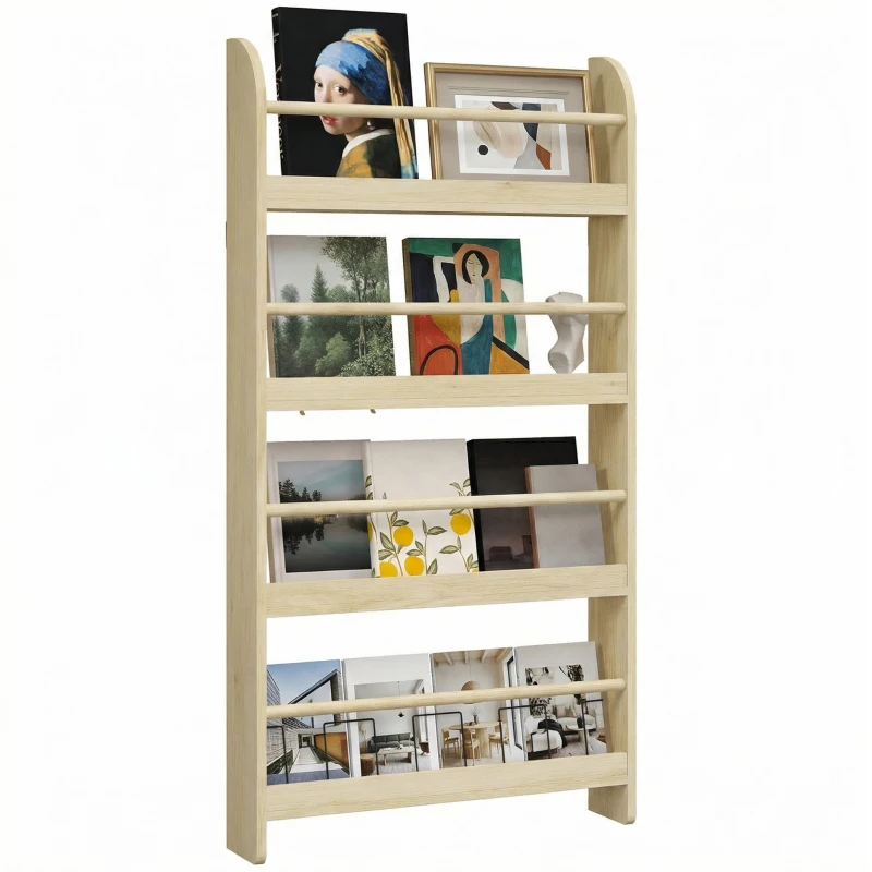 HOMCOM Estantería de Pared de Libros con 4 Estantes Librería Infantil para Hogar Oficina Carga 30kg 59x12x113cm Natural