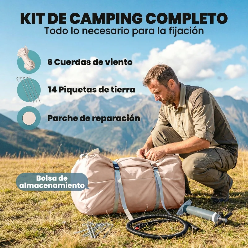 Outsunny Tienda de Campaña Inflable con Apertura de Chimenea y Claraboya Bomba Bolsa UPF30+ para 4 Estaciones Impermeable 5000+