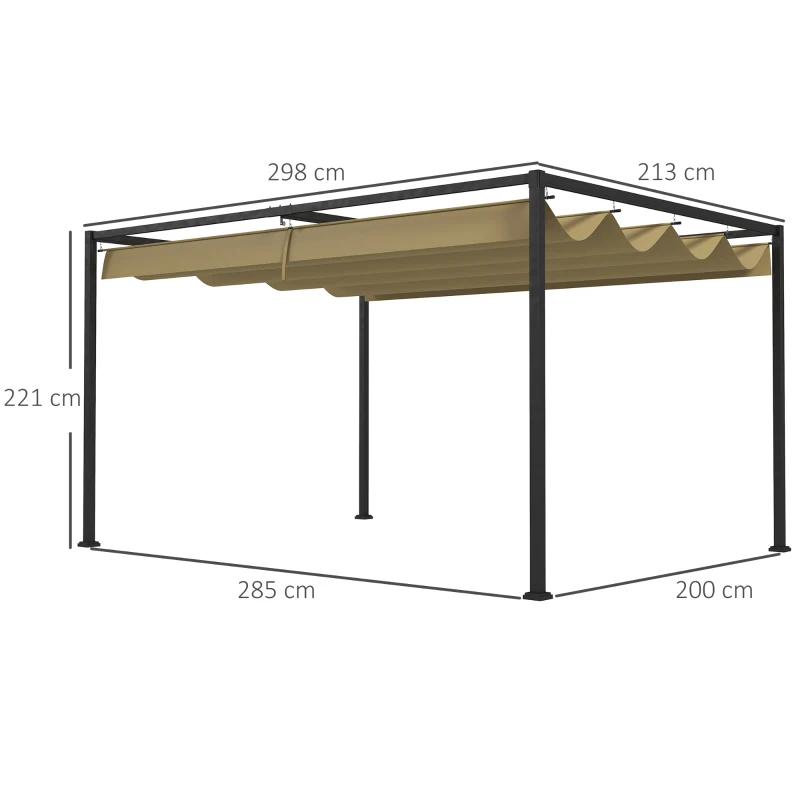 Outsunny Pergola, robuuste zonwering voor tuin, balkon, terras, van metaal en kunststof, UV- en waterafstotend, Khaki