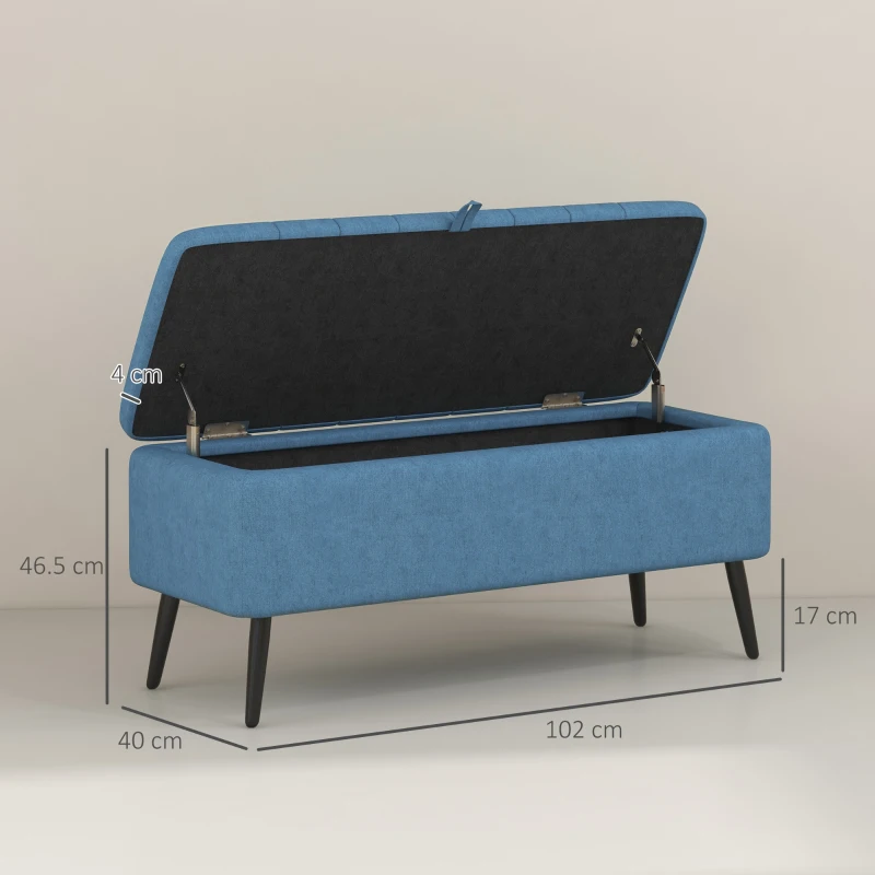 HOMCOM Panca Contenitore Pouf Poggiapiedi Imbottito, 102x40x44 cm, Blu Scuro